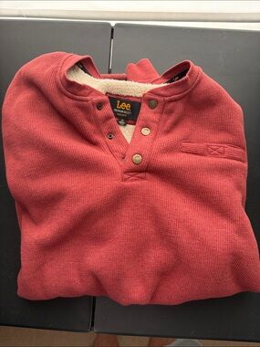 Lee Brick Red Henley Sweatshirt with Button Placket